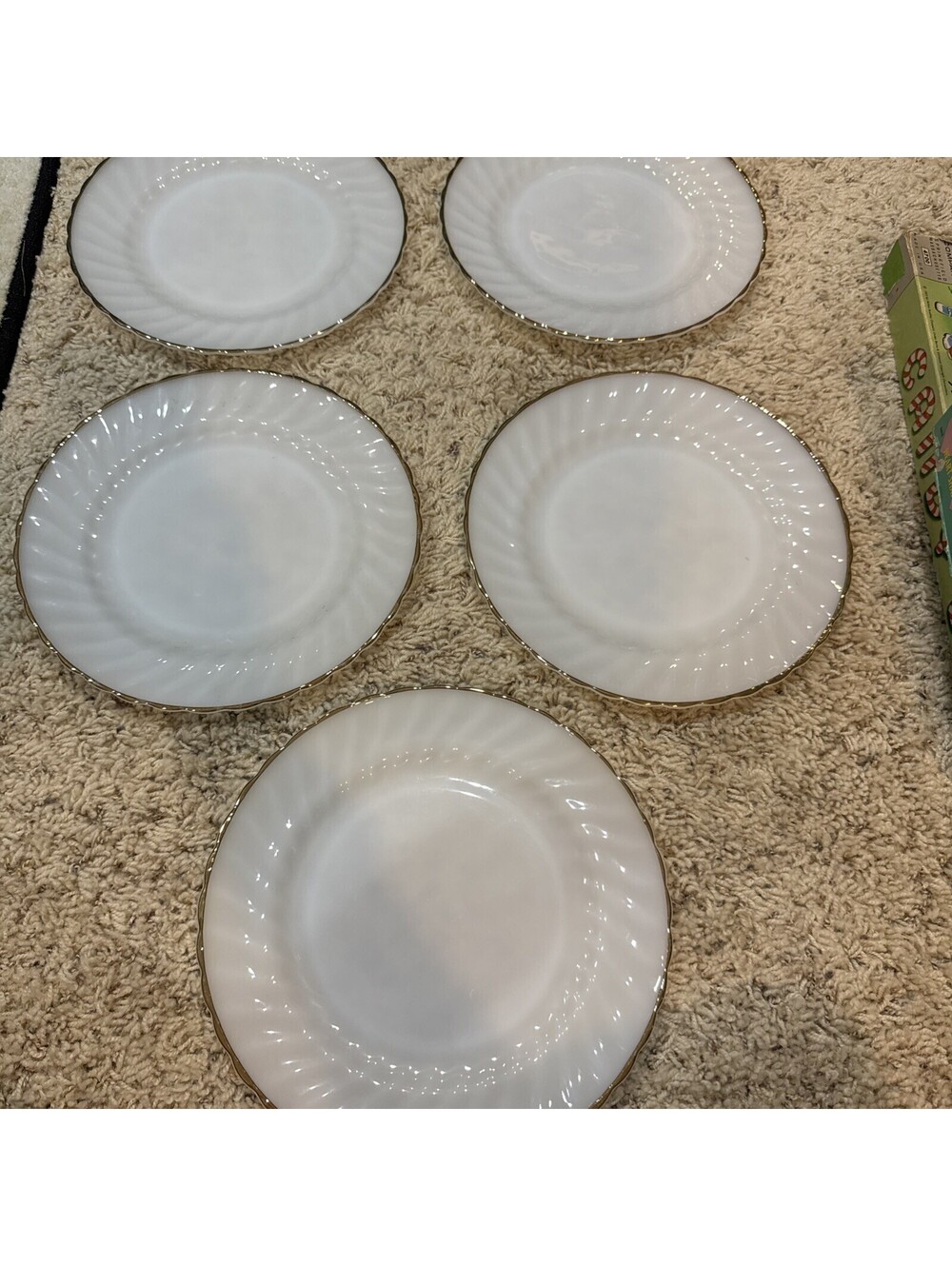 Vtg Anchor Hocking Fire-King milk glass (5j dinner plates 1950's 22k rim